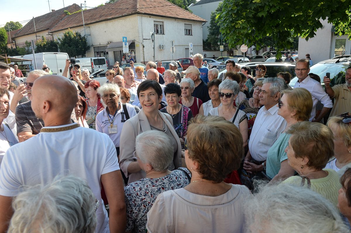 Dobrev Klára és politikustársai kampánylátogatása a gyöngyösi piacon