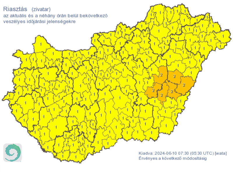 Riasztást adtak ki zivatarok miatt