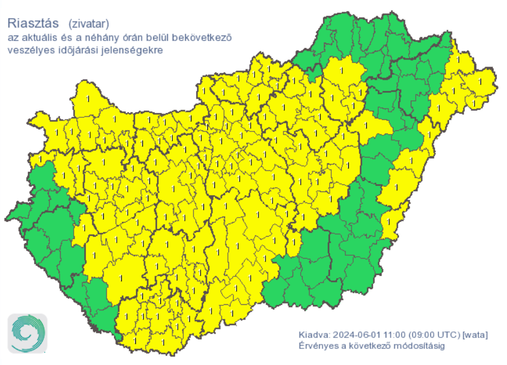 Riasztást adtak ki zivatarok miatt Heves vármegyére is