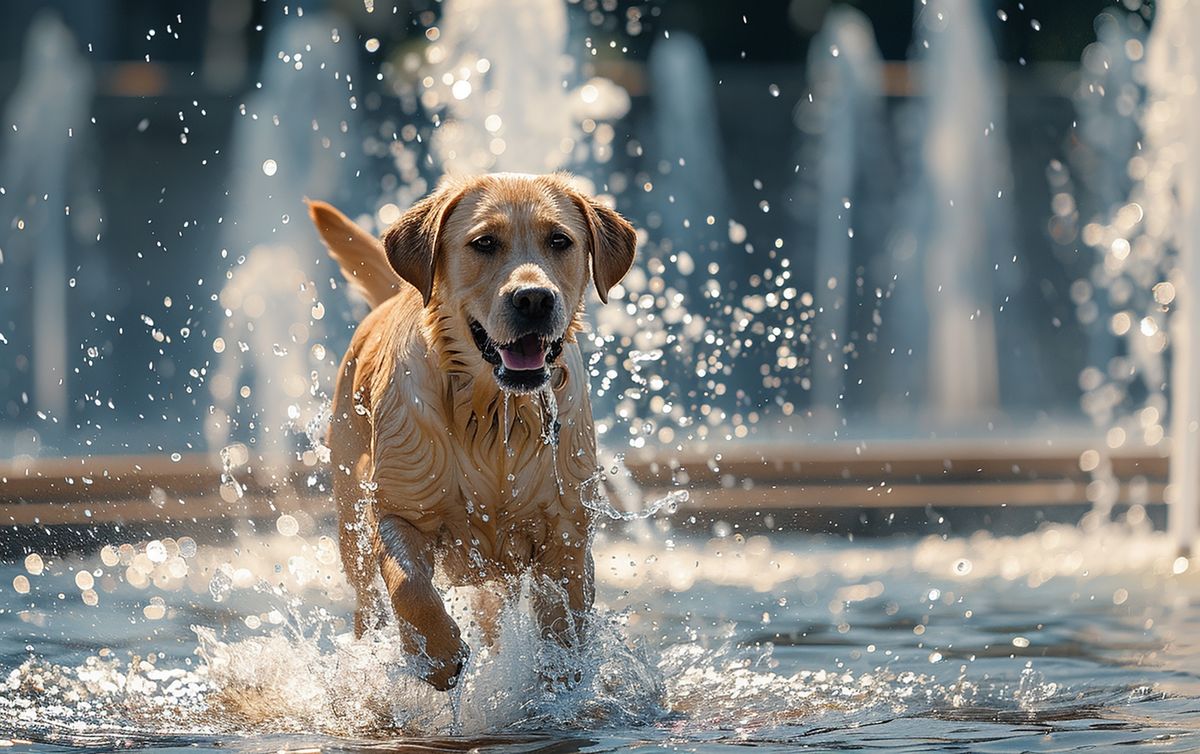 Happy,Labrador,Dog,In,Water,Splashes.,Thirsty,Dog,On,Hot
A kánikula az állatokat is megviseli