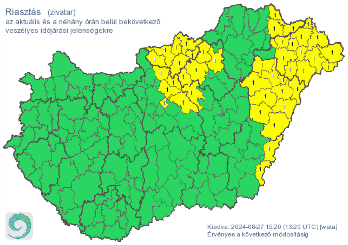 Riasztást adtak ki zivatarok előfordulásának lehetősége miatt