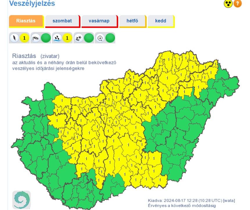 Riasztást adtak ki zivatar veszélye miatt.