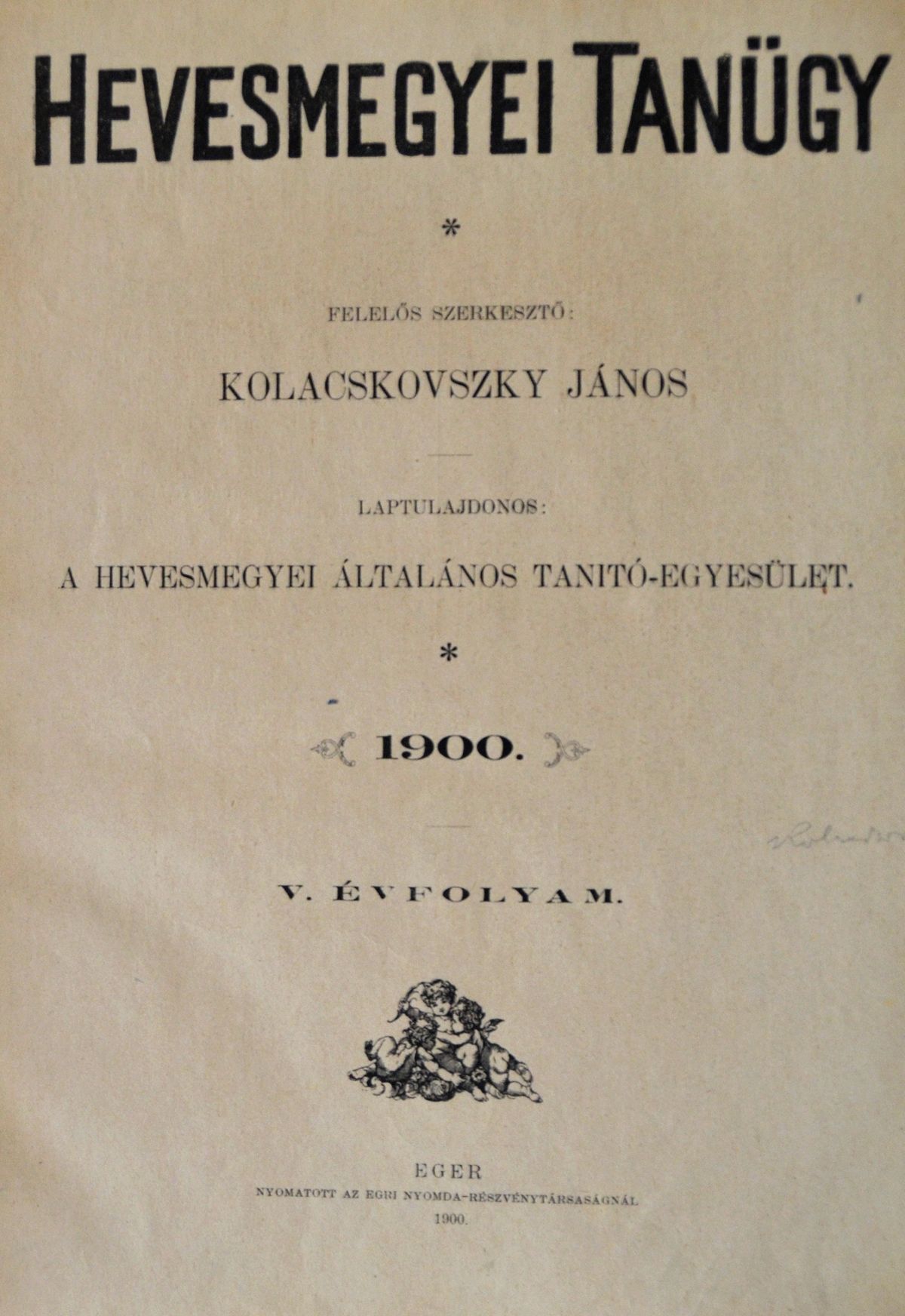 A tanító-egyesület lapja nyomtatott az Egri Nyomda-Részvénytársaságnál