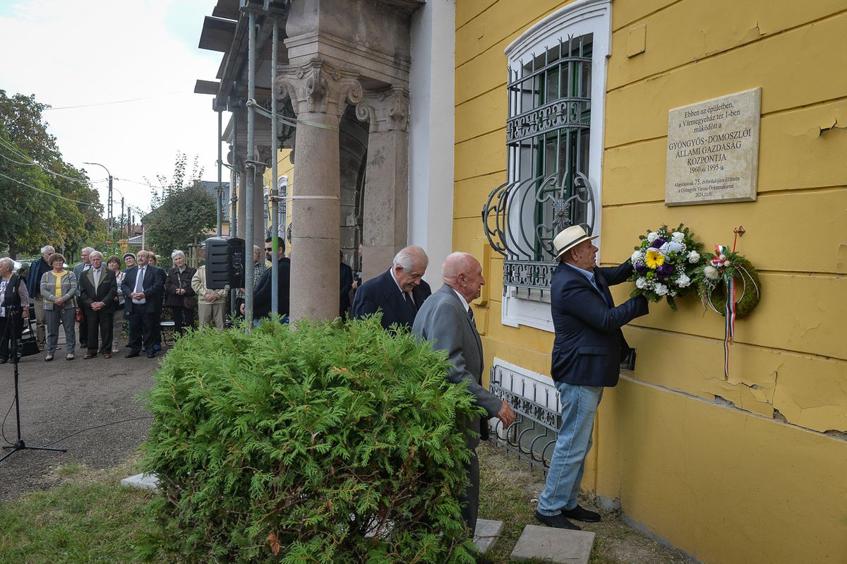 A Gyöngyös-Domoszlói Állami Gazdaság emléktábláját avatják Gyöngyösön 