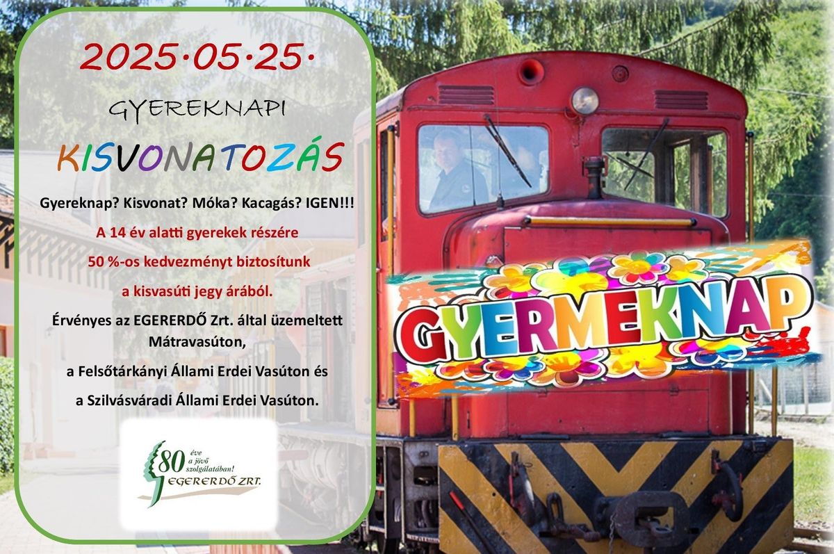 A gyerekek féláron utazhatnak május 25-én, gyereknap alkalmából a kisvasutakon.